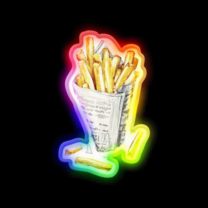 French Fries Fast Food Led Neon Sign For Burger Place Rgb Color - LED neon sign close-up detail