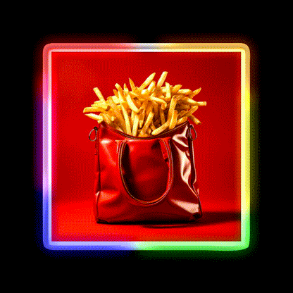 French Fries In Red Bag Fast Food Led Neon Sign For Burger Place Rgb Color - LED neon sign close-up detail