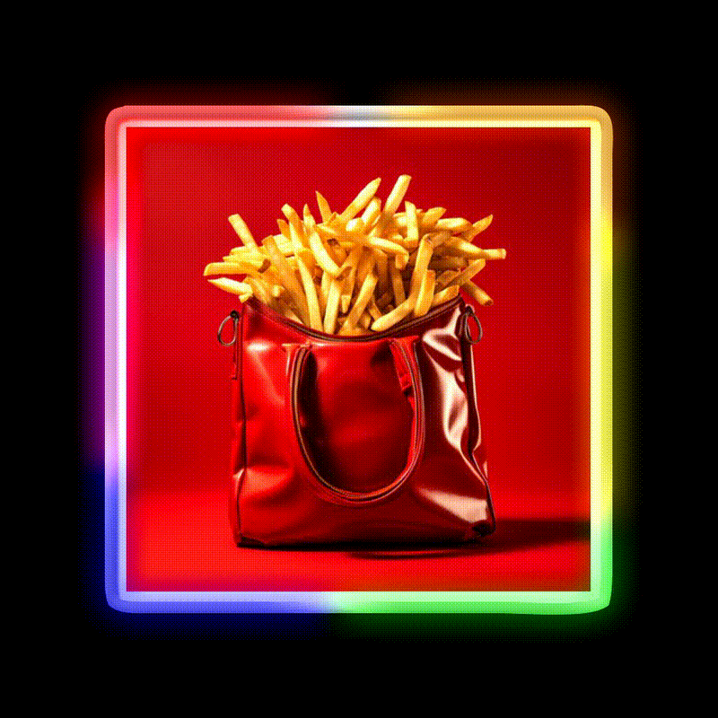 French Fries In Red Bag Fast Food Led Neon Sign For Burger Place Rgb Color - LED neon sign close-up detail