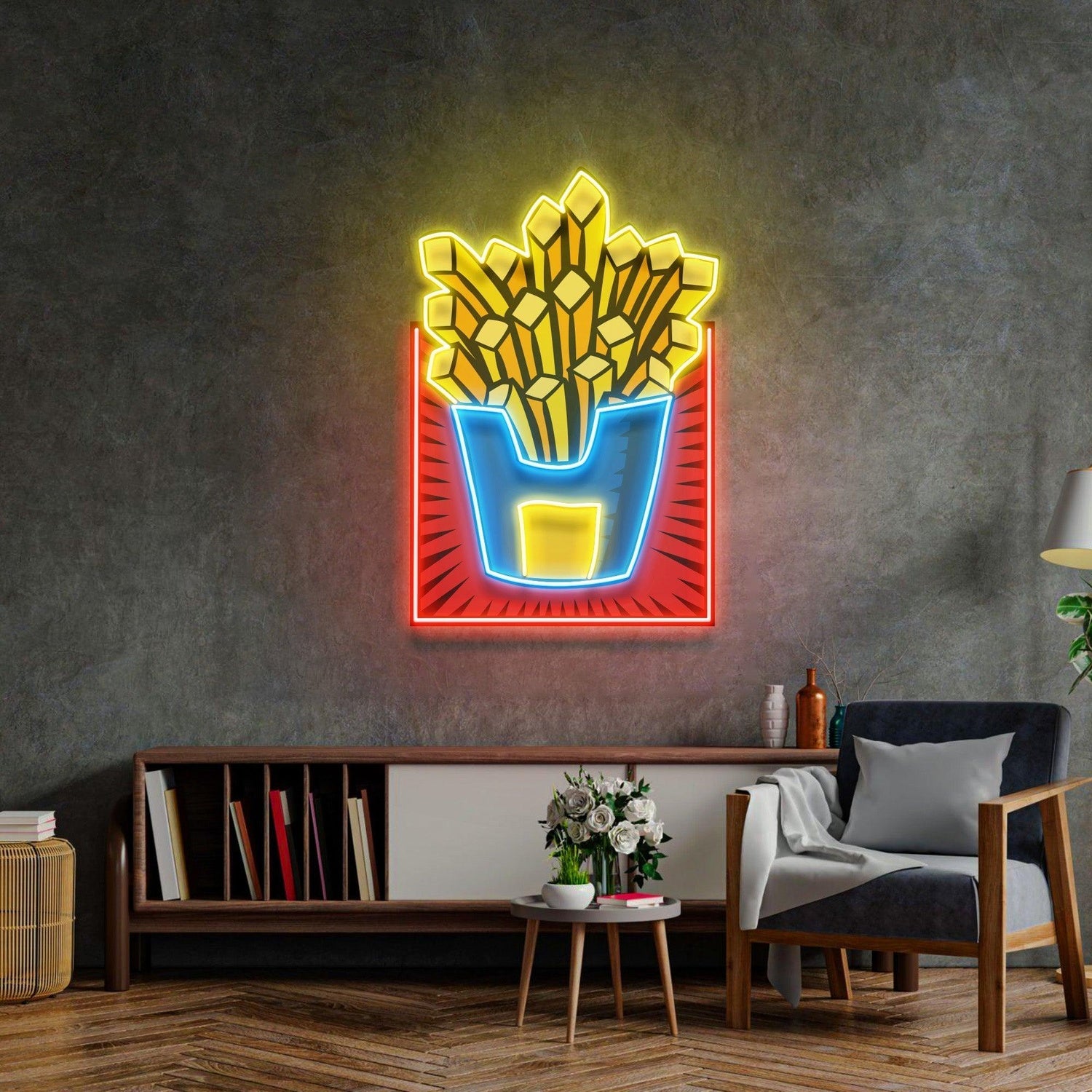 French Fries Uv Printed Led Neon Sign With Radiant Colors For Fast Food Decor | Shineneon