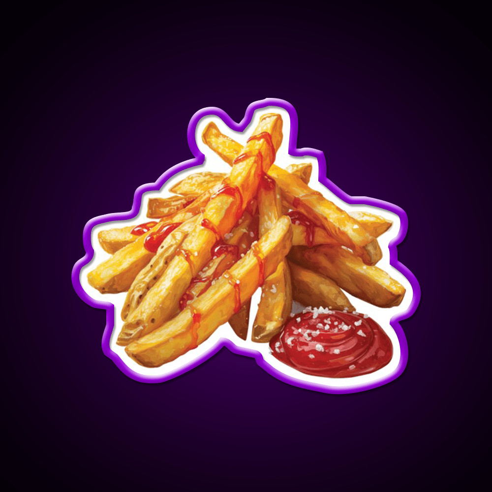 French Fries With Ketchup And Sea Salt Snack Food Led Neon Sign Rgb Color - Shineneon