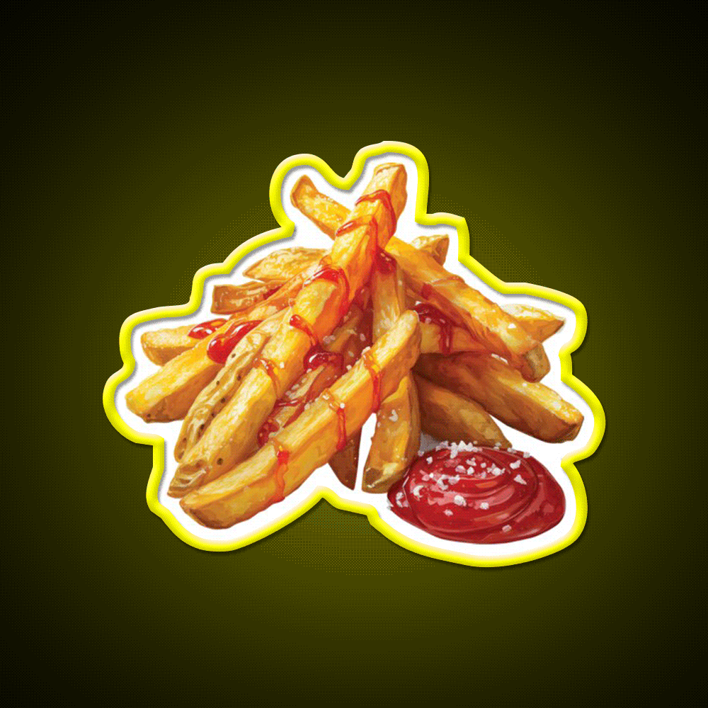 French Fries With Ketchup And Sea Salt Snack Food Led Neon Sign Rgb Color - Custom LED neon sign front view