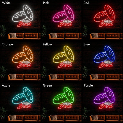 Fresh Bread Loaves LED Neon Sign day and night comparison