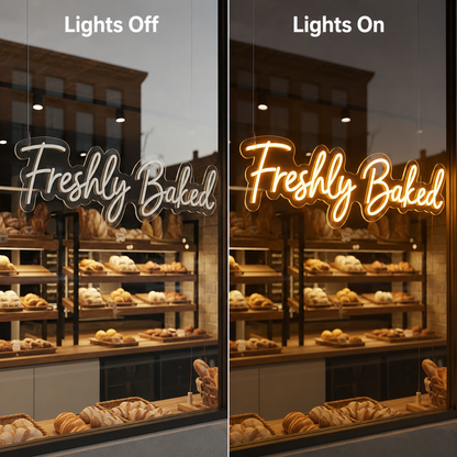 Freshly Baked LED Neon Sign - 06 Day Night Comparison