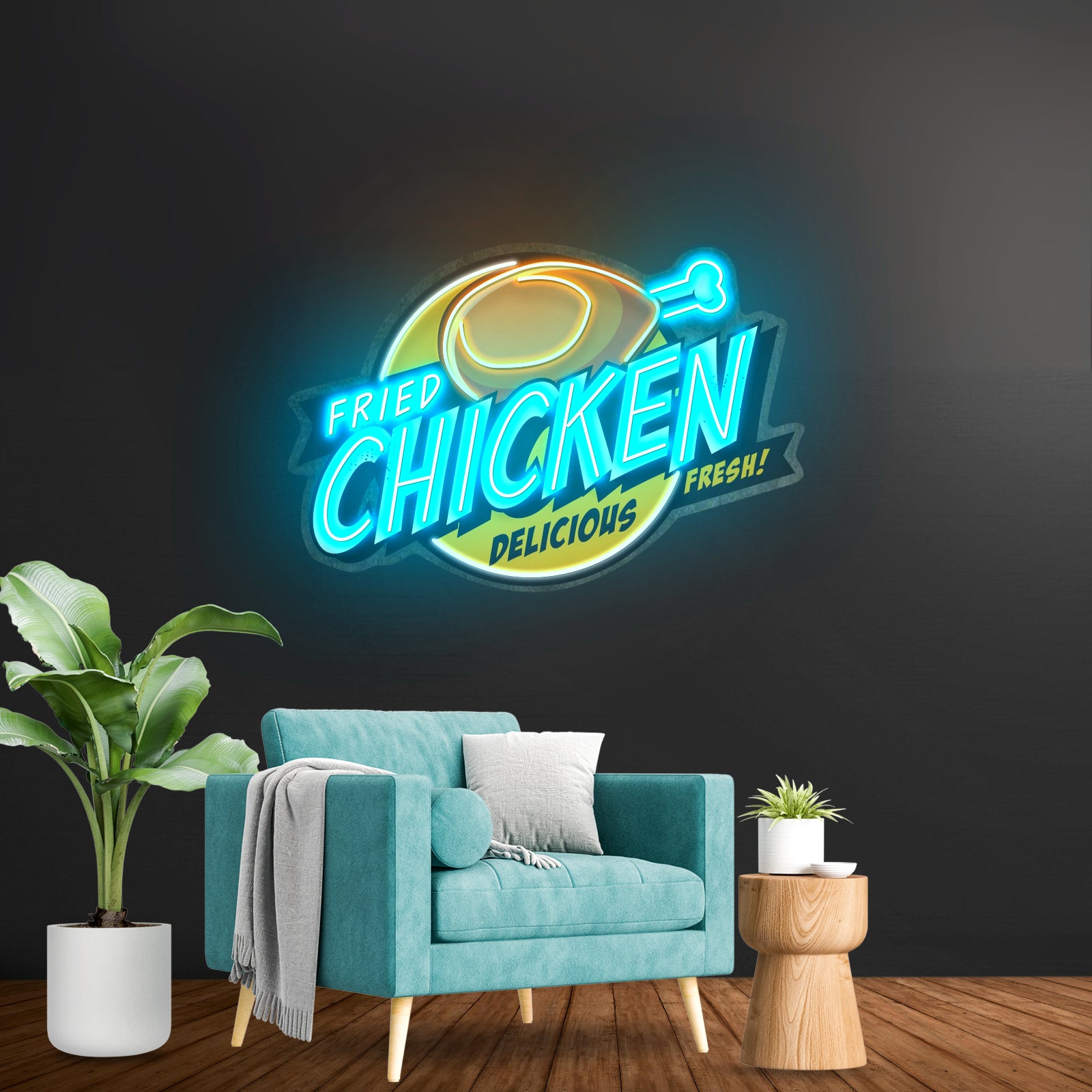 Fried Chicken Custom Led Signs Artwork For Wall Decor