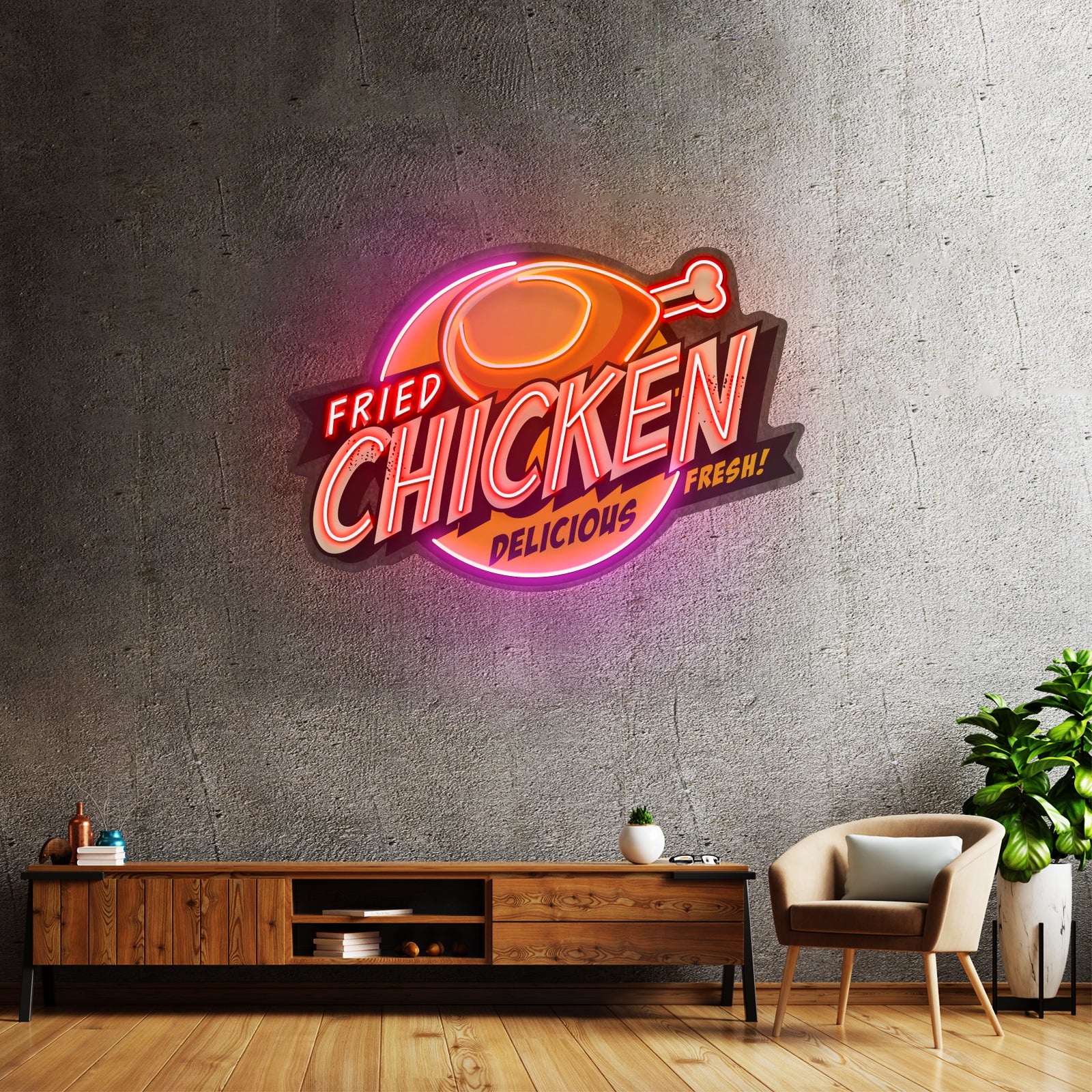 Fried Chicken Custom Neon Signs Artwork For Restaurant
