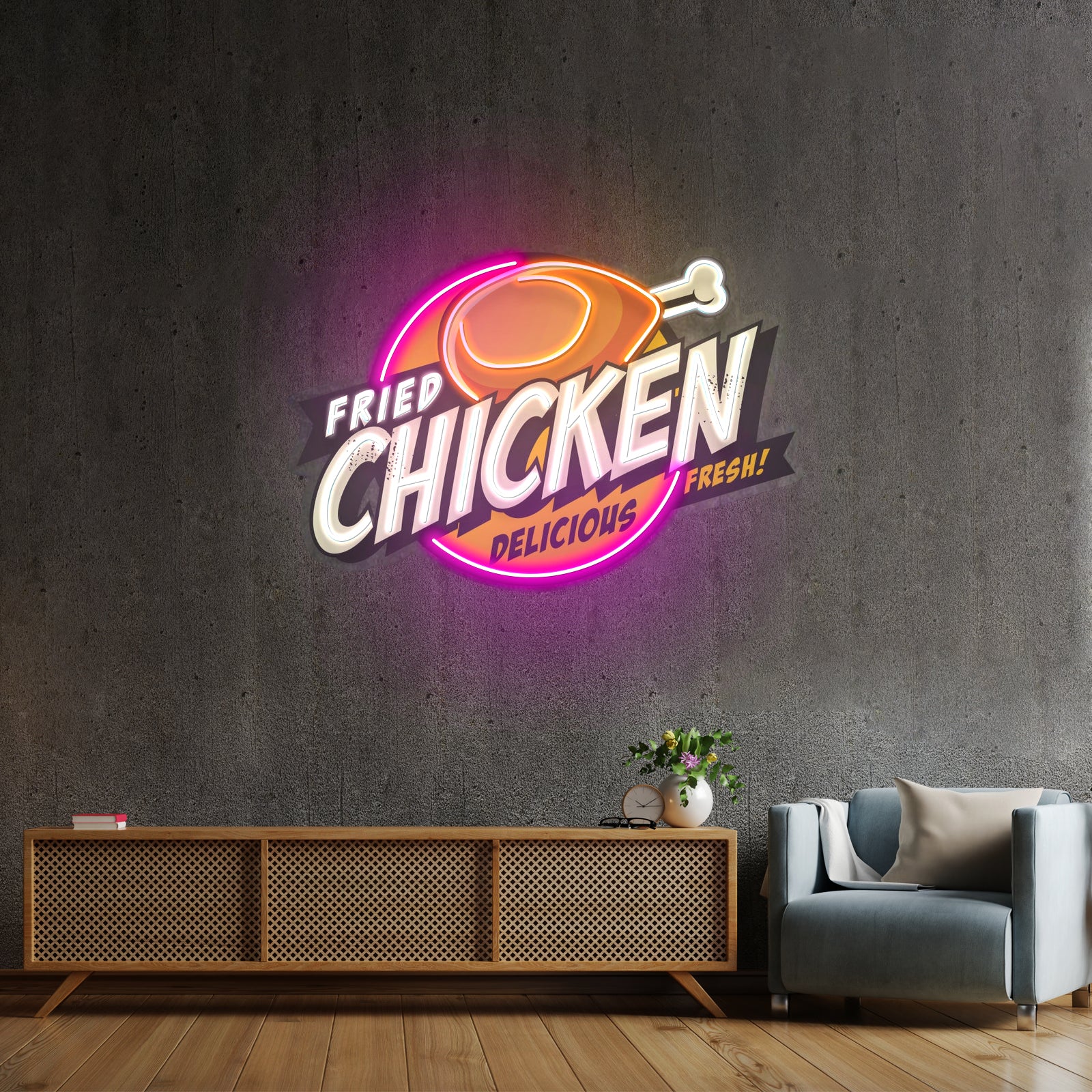 Fried Chicken Custom Neon Signs Artwork For Restaurant
