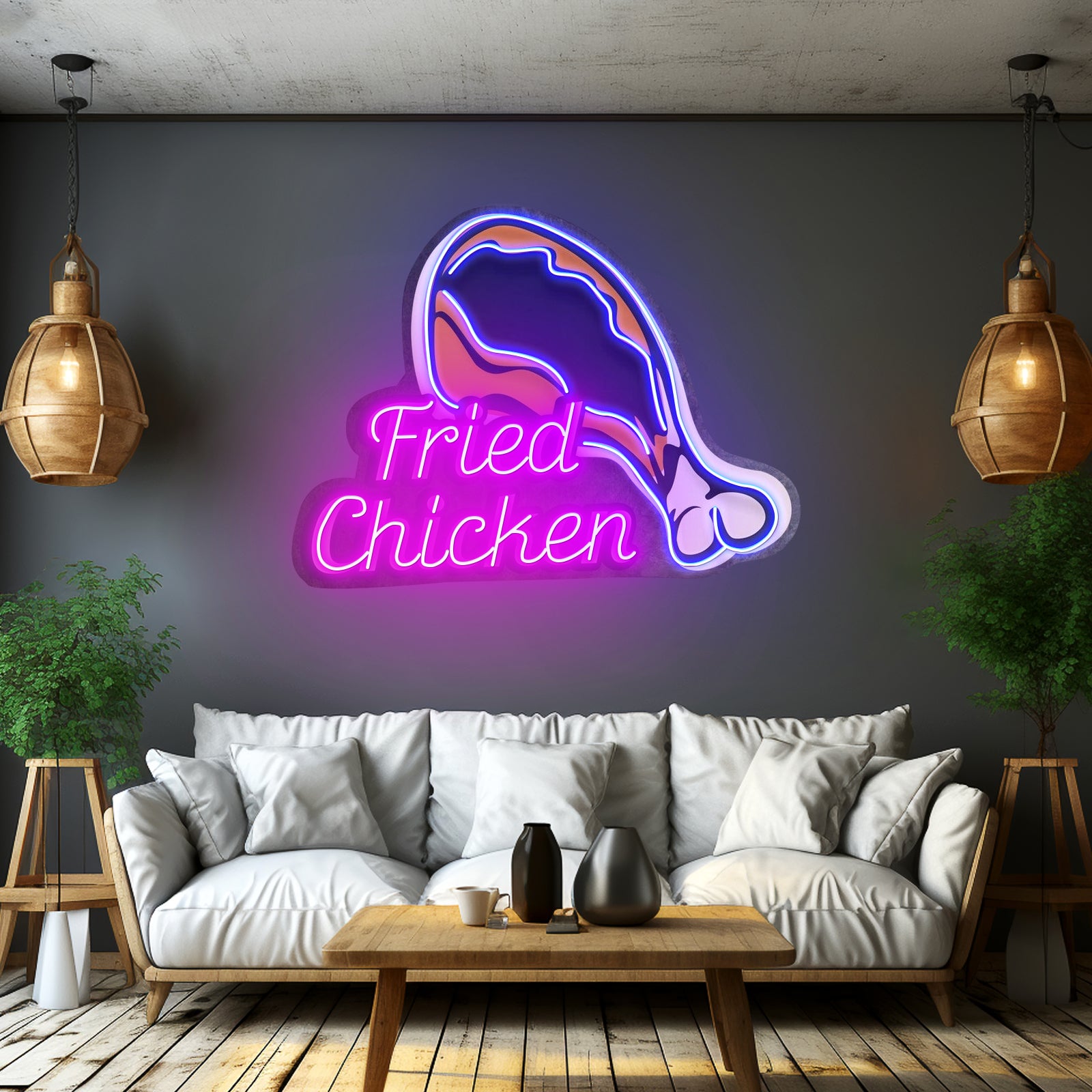 Fried Chicken Custom Neon Signs Artwork For Restaurant