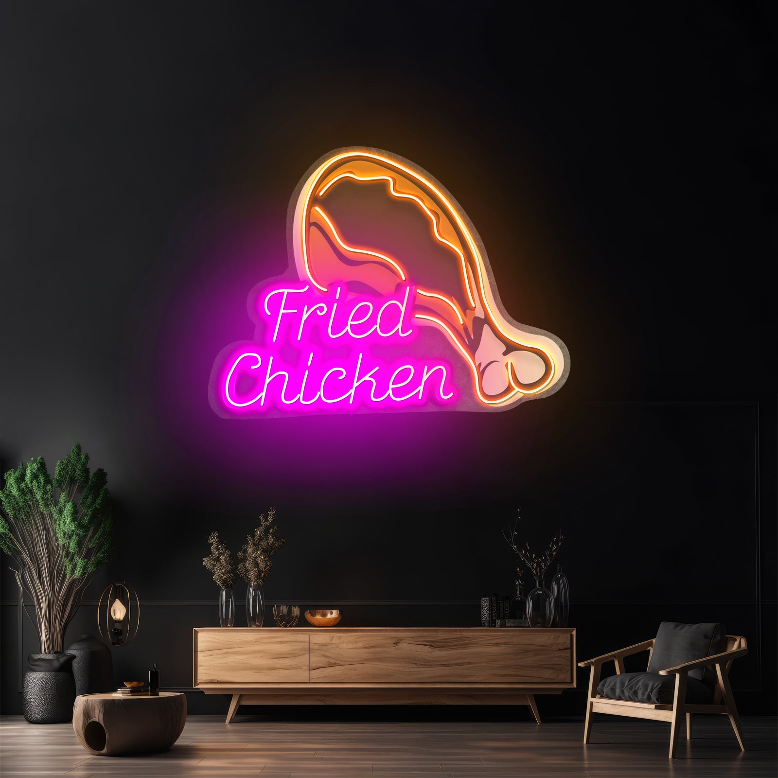 Fried Chicken Custom Neon Signs Artwork For Restaurant