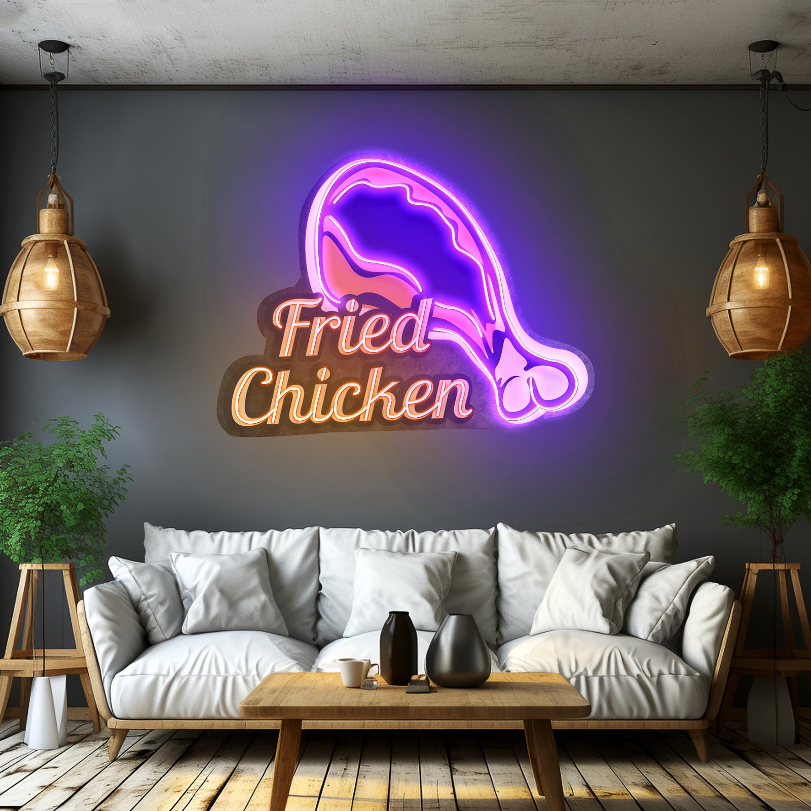 Fried Chicken Custom Neon Signs Artwork For Restaurant