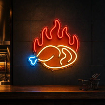 Fried Chicken Leg With Flames LED Neon Sign high-converting product image