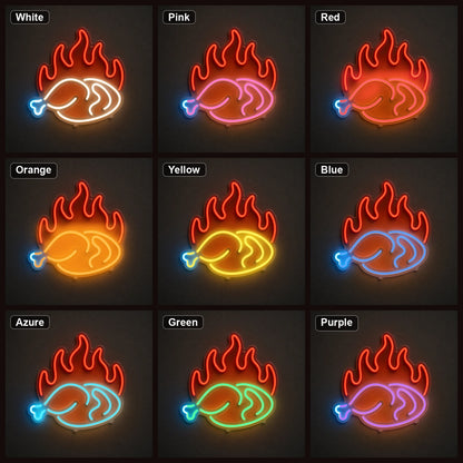 Fried Chicken Leg With Flames LED Neon Sign color grid