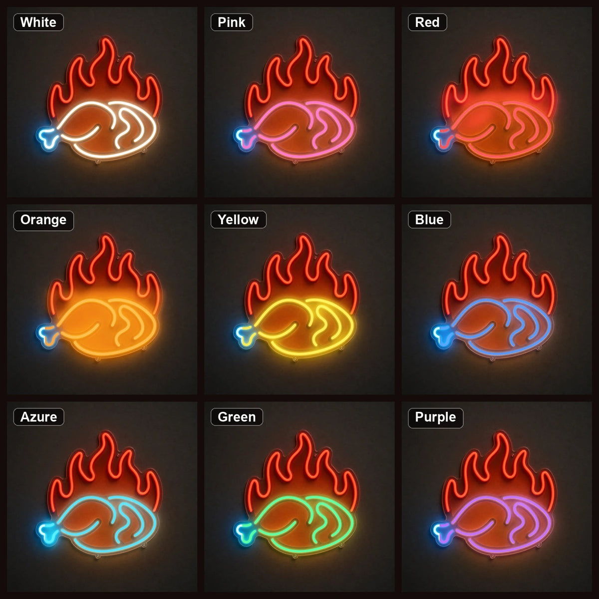 Fried Chicken Leg With Flames LED Neon Sign - Shineneon