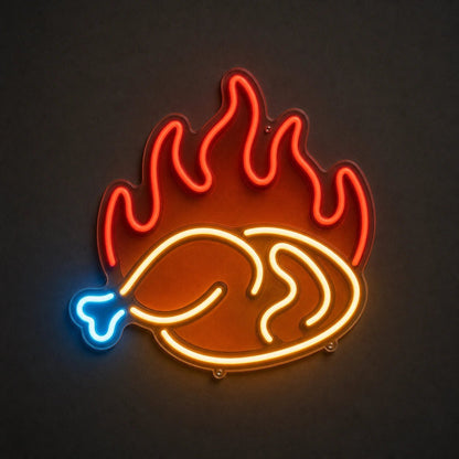 Fried Chicken Leg With Flames LED Neon Sign - Shineneon