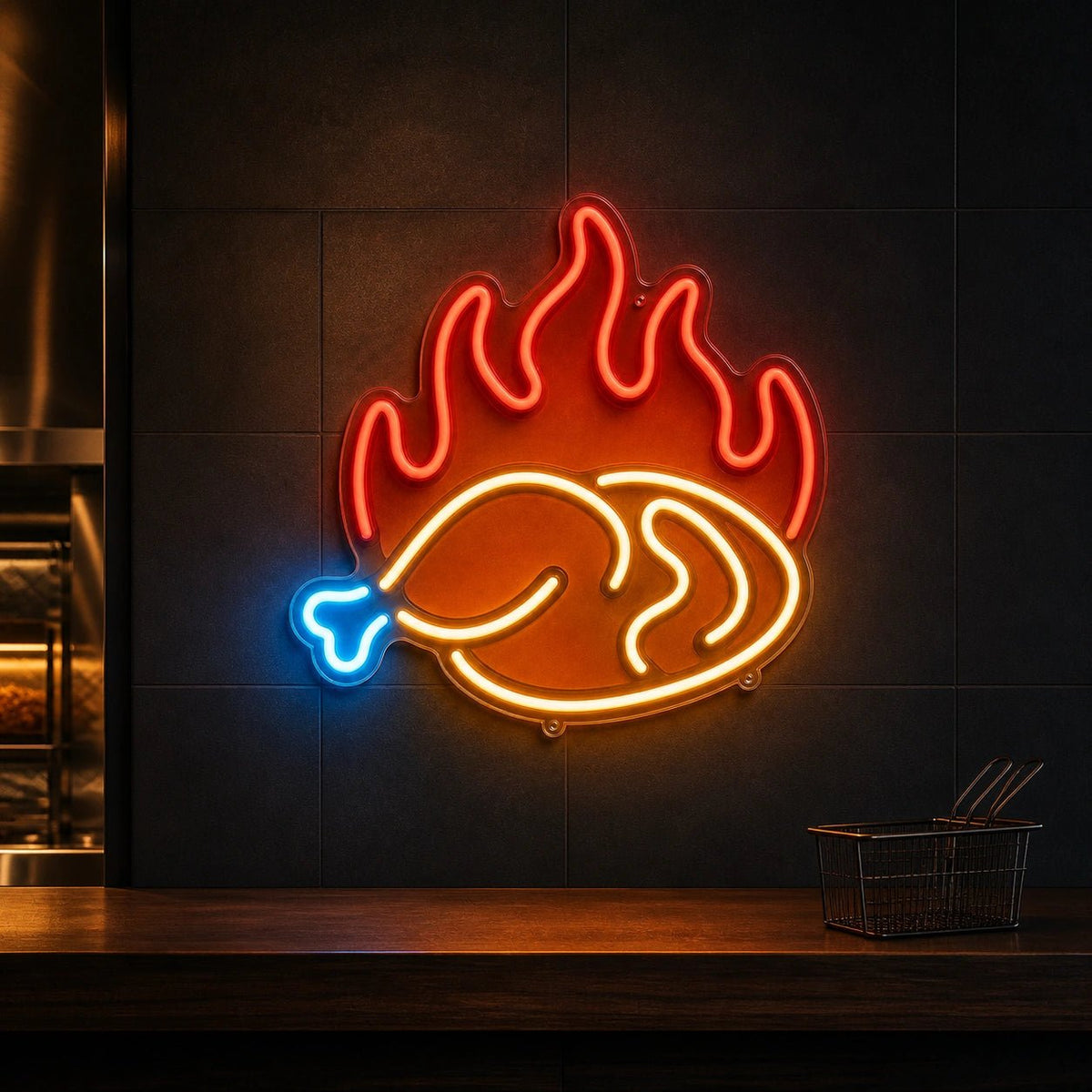 Fried Chicken Leg With Flames LED Neon Sign - Shineneon