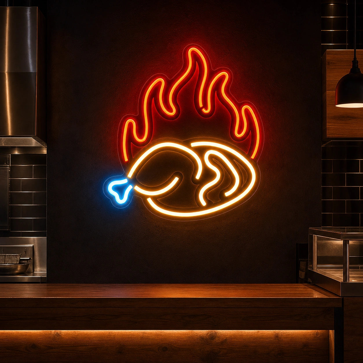 Fried Chicken Leg With Flames LED Neon Sign Home Bar Wall Decoration high-converting product image
