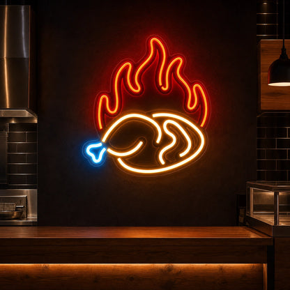 Fried Chicken Leg With Flames LED Neon Sign Home Bar Wall Decoration high-converting product image