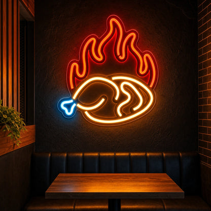 Fried Chicken Leg With Flames LED Neon Sign Home Bar Wall Decoration real lifestyle scene