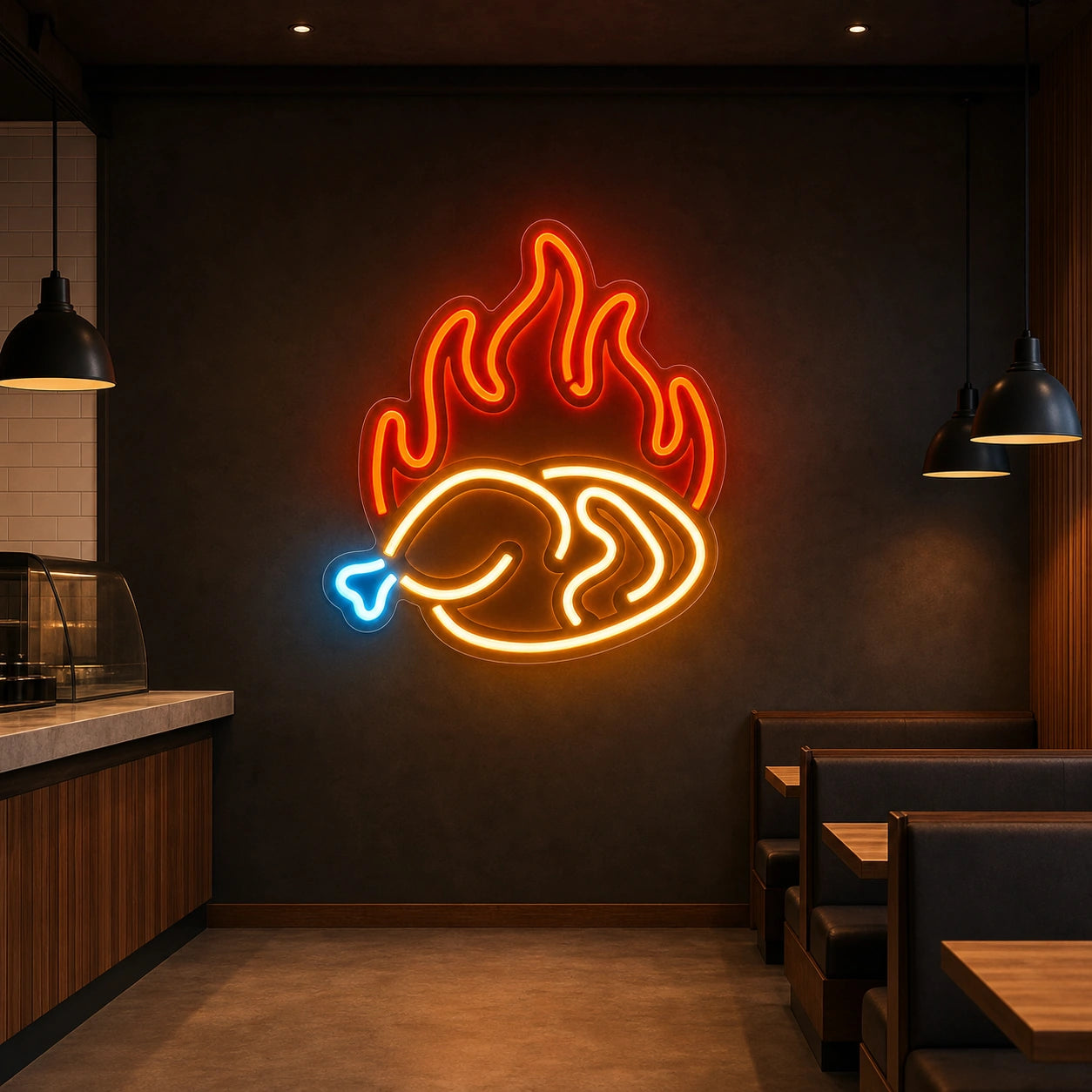 Fried Chicken Leg With Flames LED Neon Sign Home Bar Wall Decoration size image