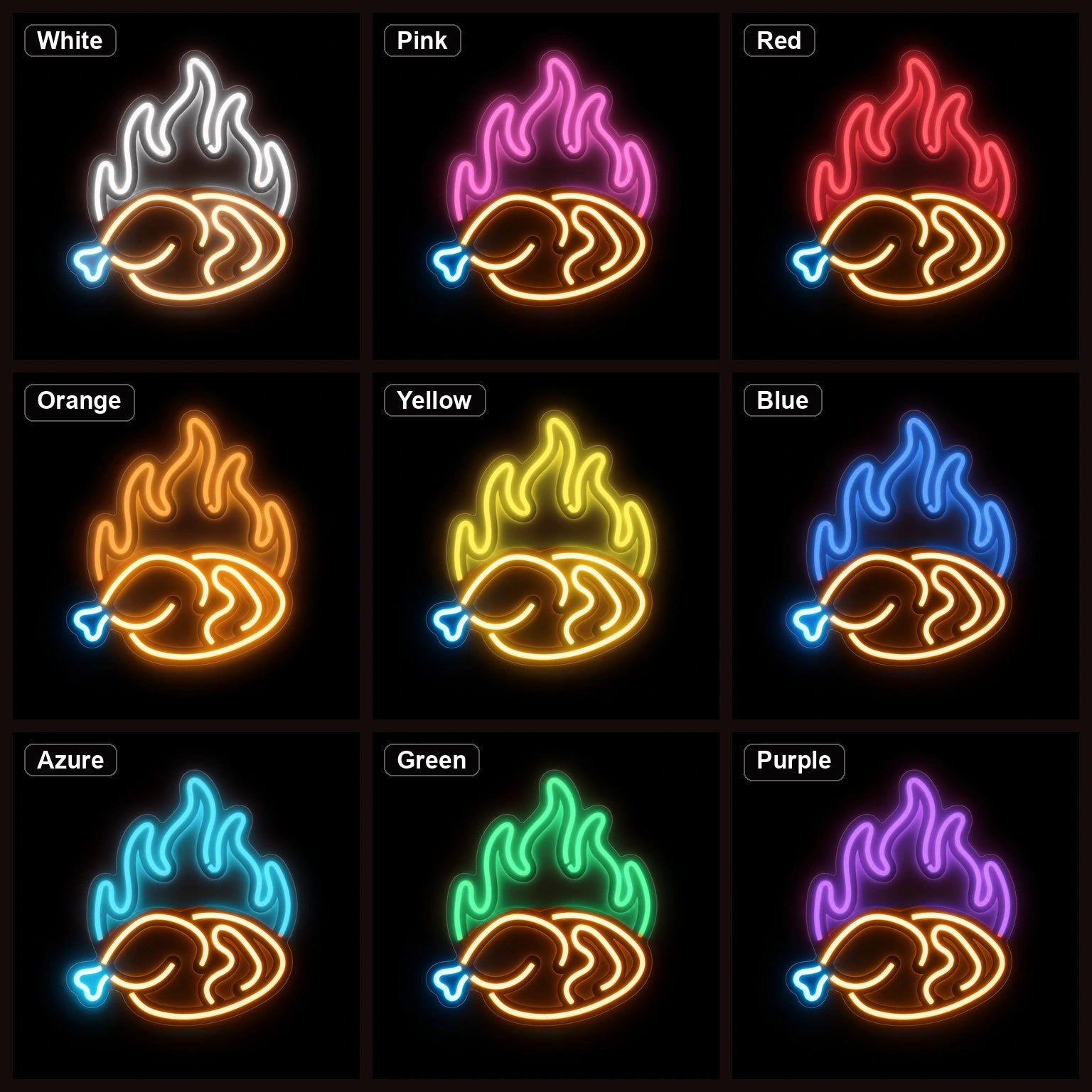 Fried Chicken Leg With Flames LED Neon Sign Home Bar Wall Decoration color grid