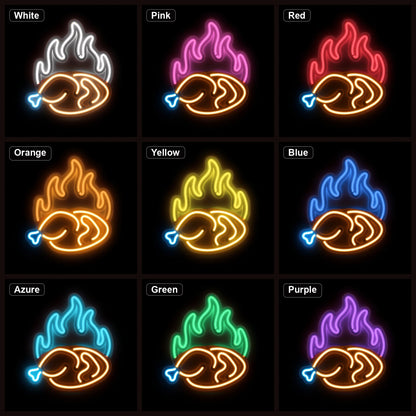 Fried Chicken Leg With Flames LED Neon Sign Home Bar Wall Decoration color grid