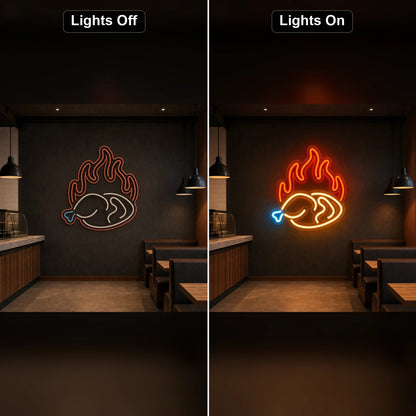 Fried Chicken Leg With Flames LED Neon Sign Home Bar Wall Decoration - Shineneon