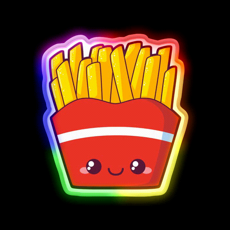 Fries Snack Food Led Neon Sign Rgb Color - LED neon sign close-up detail