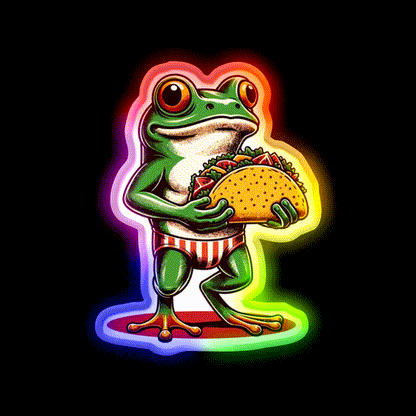 Frog Carrying A Taco Led Neon Sign Mexican Food Sign Rgb Color - LED neon sign close-up detail