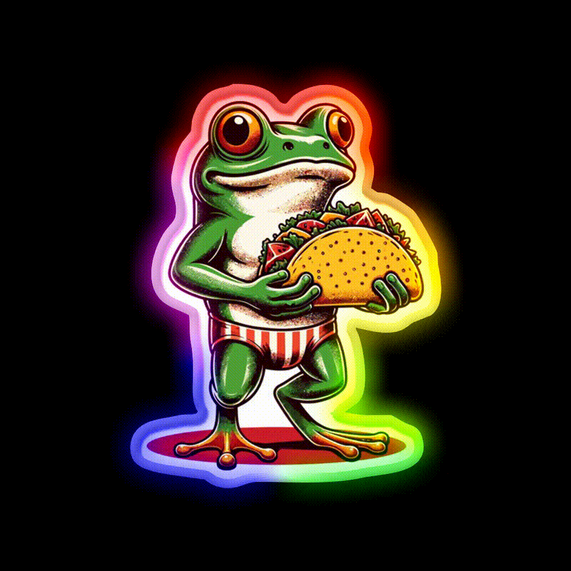Frog Carrying A Taco Led Neon Sign Mexican Food Sign Rgb Color - LED neon sign close-up detail
