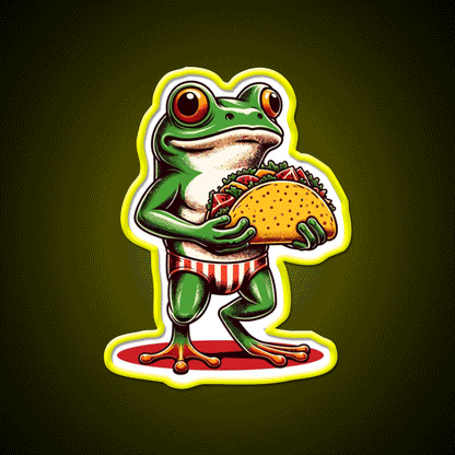 Frog Carrying A Taco Led Neon Sign Mexican Food Sign Rgb Color - Custom LED neon sign front view