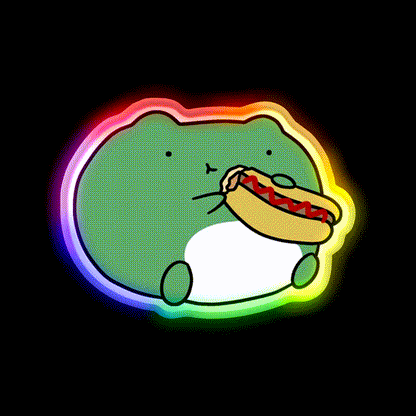 Frog Eating Hotdog Fast Food Led Neon Sign For Burger Place Rgb Color - LED neon sign close-up detail