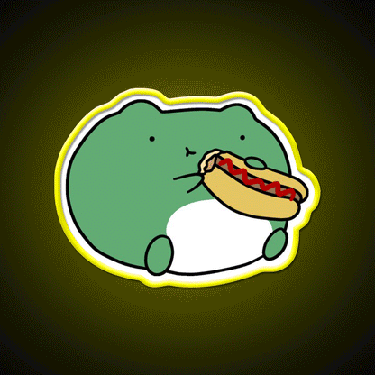 Frog Eating Hotdog Fast Food Led Neon Sign For Burger Place Rgb Color - Custom LED neon sign front view