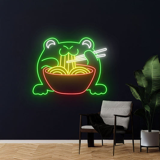 Frog Eating Noodle Neon Sign