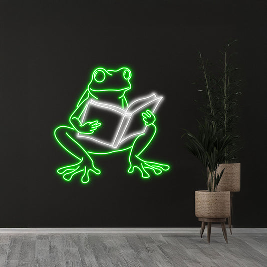 Frog Reading Book Neon Sign