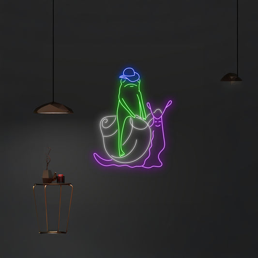 Frog Riding Snail Neon Sign