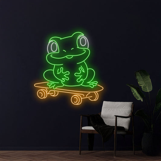 Frog Skateboarding Neon Sign