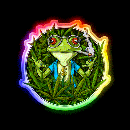 Frog Weed Hemp Inspired Green Leaf Led Neon Sign Rgb Color - LED neon sign close-up detail