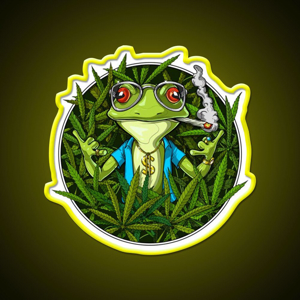 Frog Weed Hemp Inspired Green Leaf Led Neon Sign Rgb Color - Custom LED neon sign front view