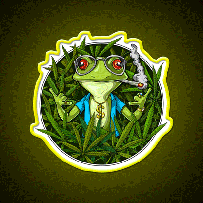 Frog Weed Hemp Inspired Green Leaf Led Neon Sign Rgb Color - Custom LED neon sign front view