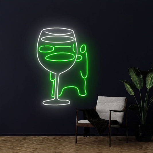 Frog Wine Glass Neon Light