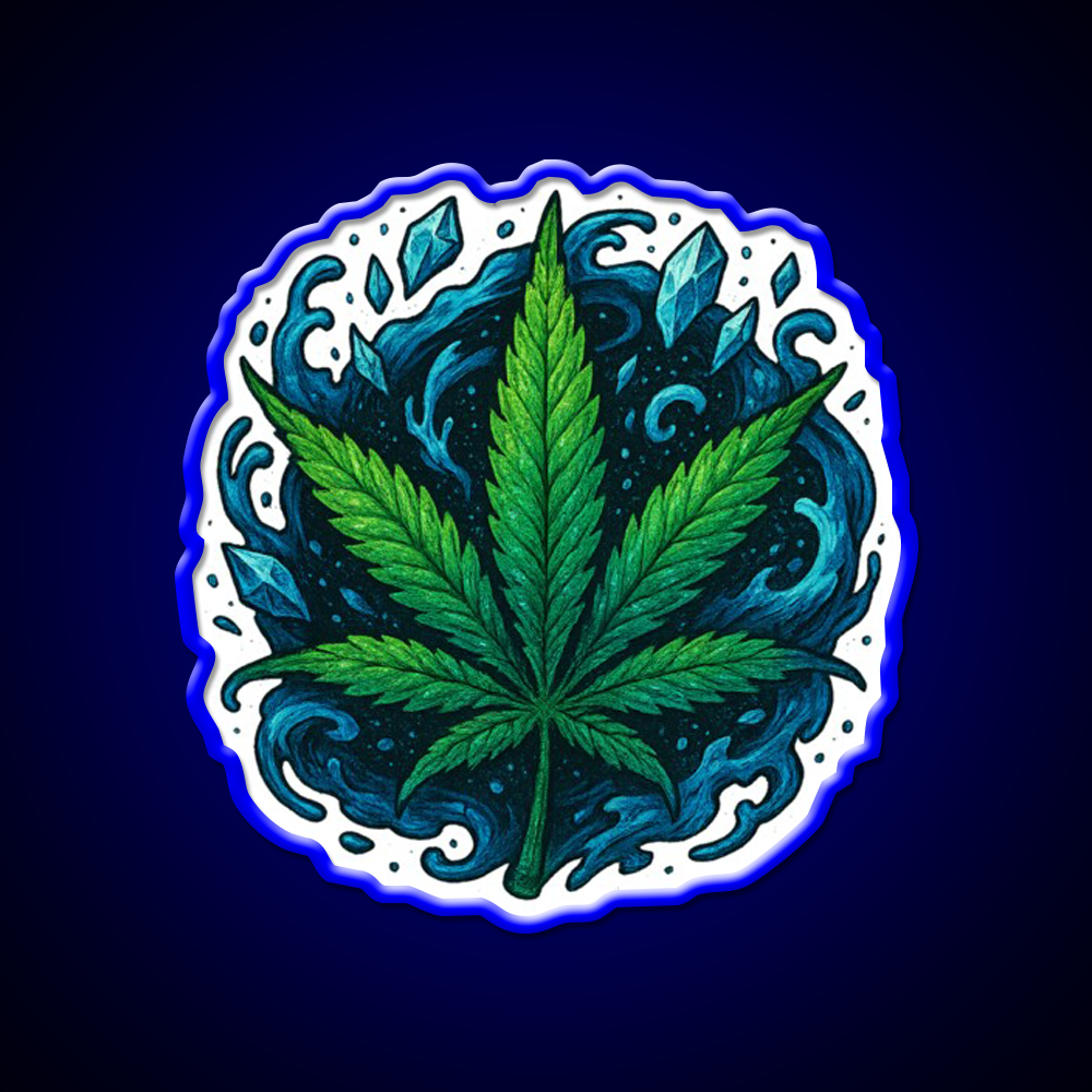 Frozen Flow In An Ice Water Rush Hemp Inspired Green Leaf Led Neon Sign Rgb Color - LED neon sign view 5