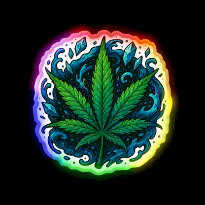 Frozen Flow In An Ice Water Rush Hemp Inspired Green Leaf Led Neon Sign Rgb Color - LED neon sign close-up detail
