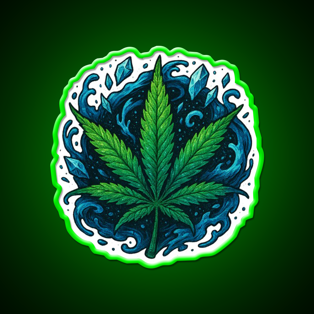 Frozen Flow In An Ice Water Rush Hemp Inspired Green Leaf Led Neon Sign Rgb Color - LED neon sign view 8