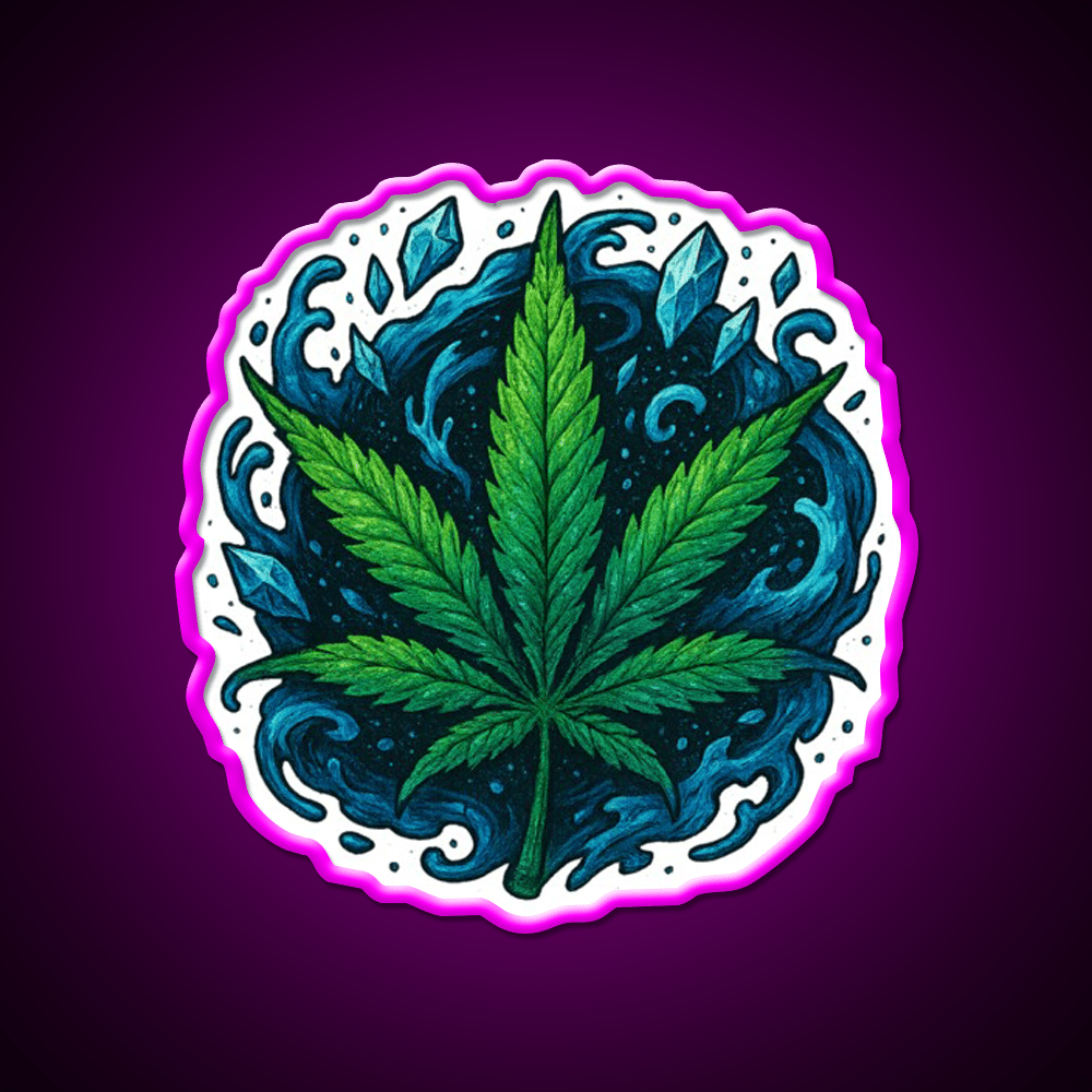 Frozen Flow In An Ice Water Rush Hemp Inspired Green Leaf Led Neon Sign Rgb Color - Shineneon