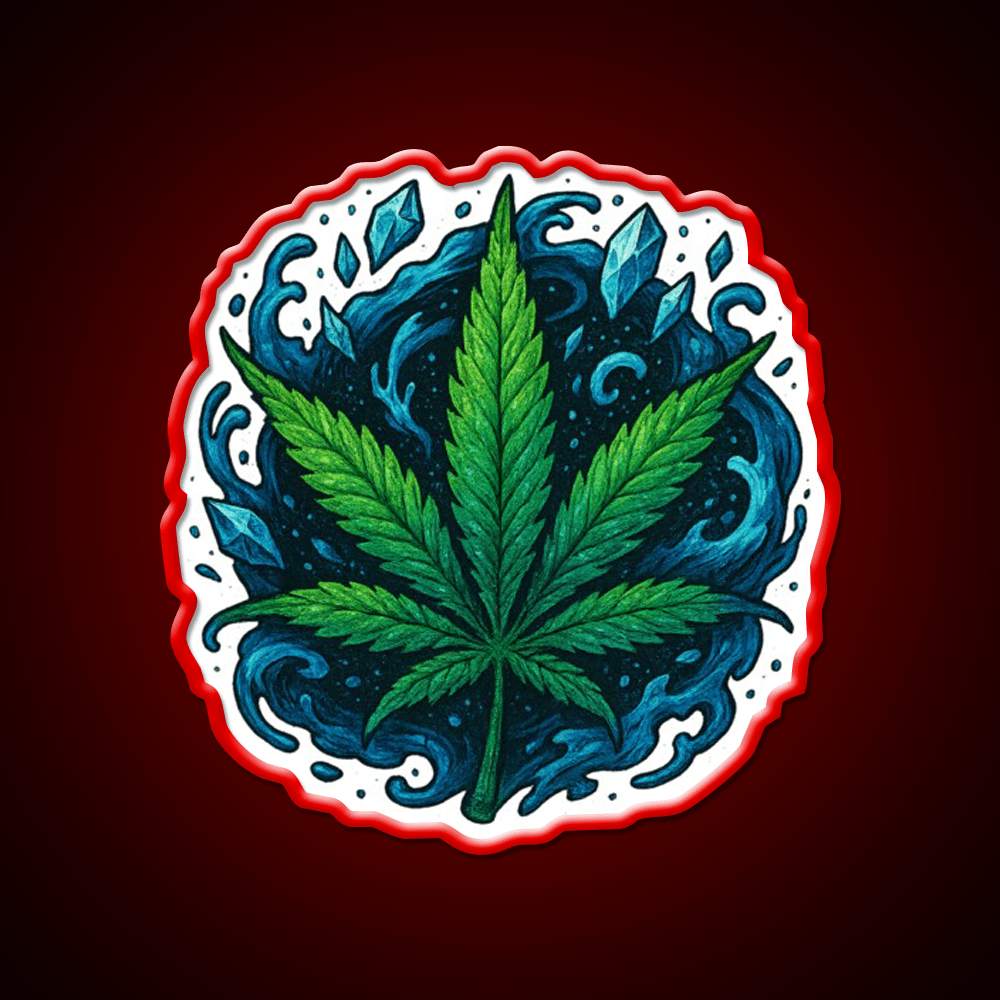 Frozen Flow In An Ice Water Rush Hemp Inspired Green Leaf Led Neon Sign Rgb Color - Shineneon