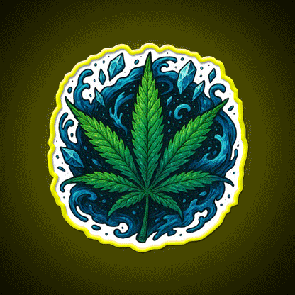 Frozen Flow In An Ice Water Rush Hemp Inspired Green Leaf Led Neon Sign Rgb Color - Custom LED neon sign front view