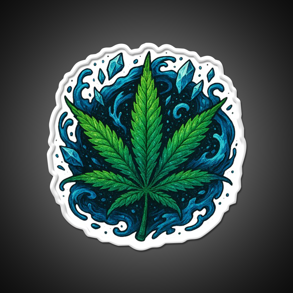 Frozen Flow In An Ice Water Rush Hemp Inspired Green Leaf Led Neon Sign Rgb Color - LED neon sign view 11