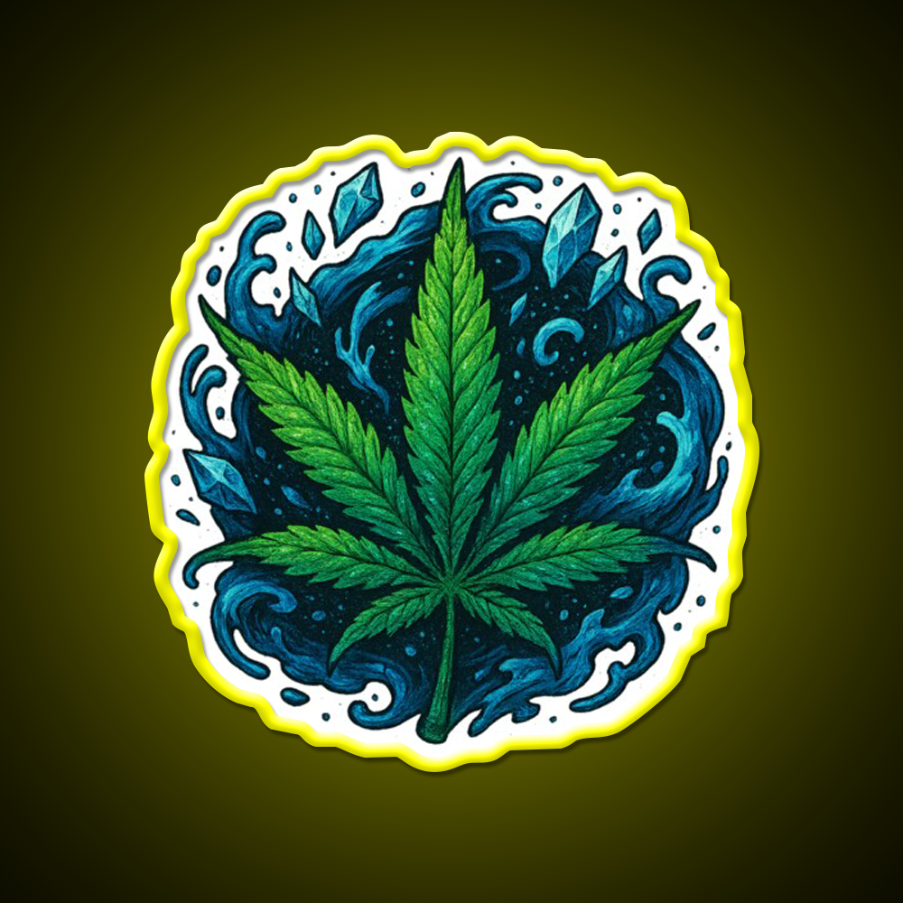 Frozen Flow In An Ice Water Rush Hemp Inspired Green Leaf Led Neon Sign Rgb Color - LED neon sign view 7