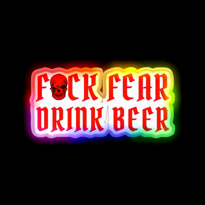 Fuck Fear Drink Beer Red Skull Beer Bar Decor Led Neon Sign Rgb Color - LED neon sign close-up detail