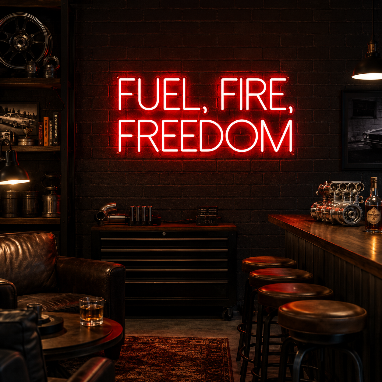 Fuel Fire And Freedom Wall Decor LED Neon Sign - 03 Real Lifestyle Scene